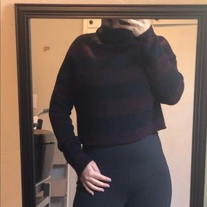 Vince Striped Wool Turtleneck Crop Sweater